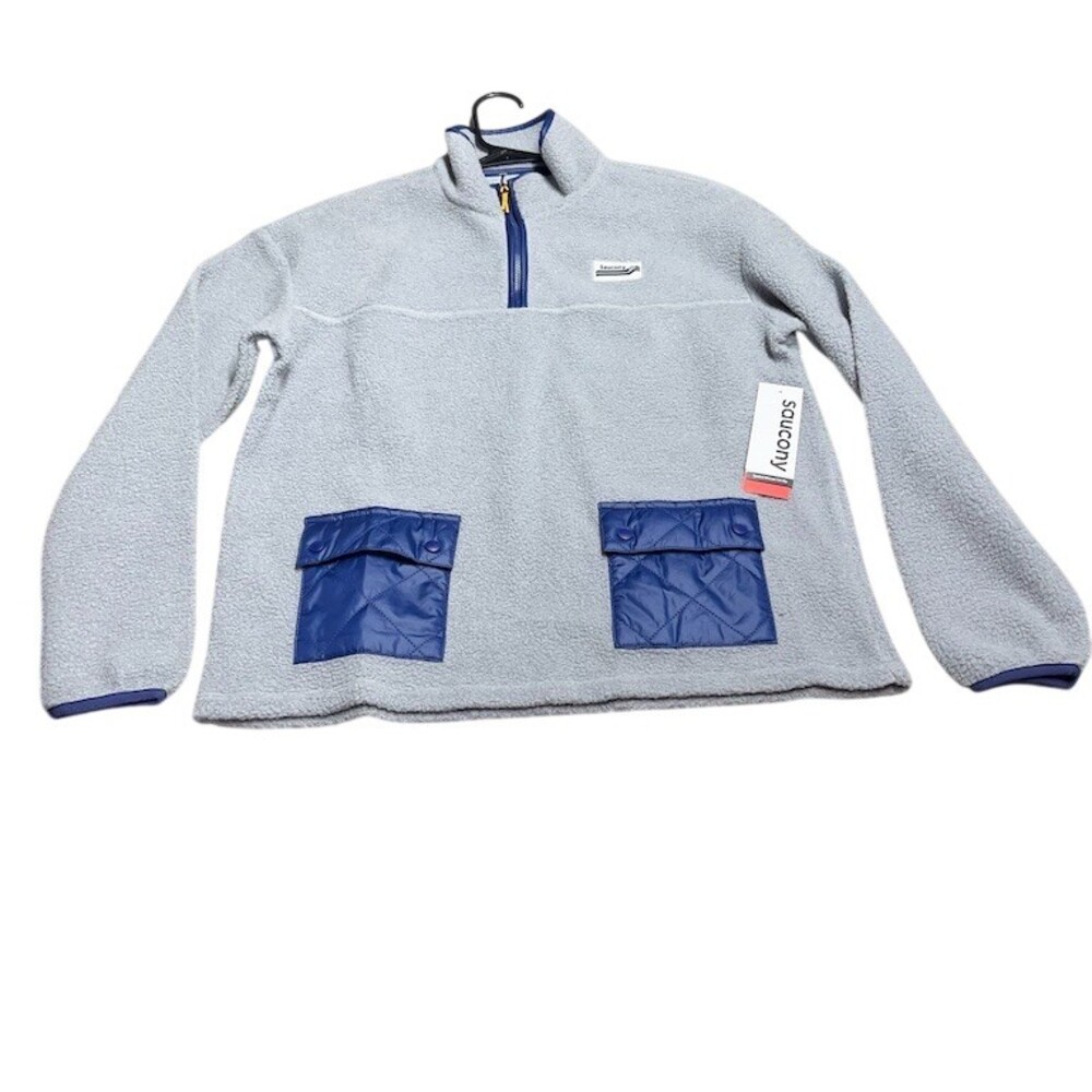 Saucony Sherpa 1/4 Zip Fleece Pullover‎ Unisex Kids Size S Gray Navy